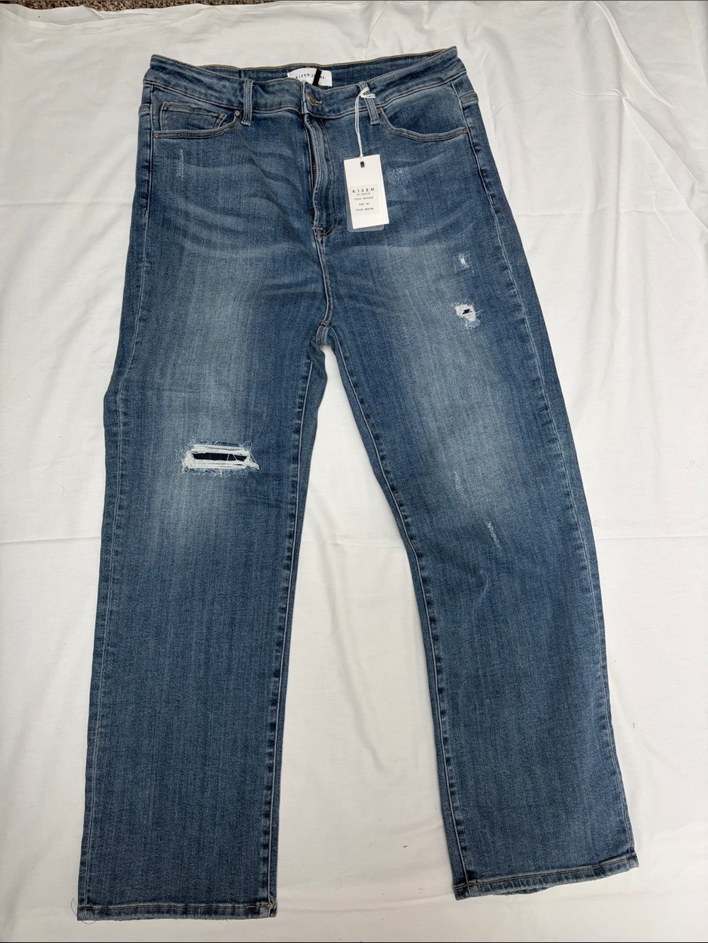 Straight Fit Distressed Men's Jeans in Blue